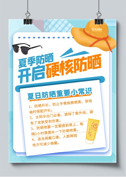 夏季防晒硬核攻略小红书封面海报