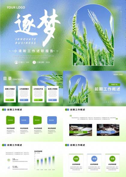 逐梦创新商务小清新述职报告PPT模板