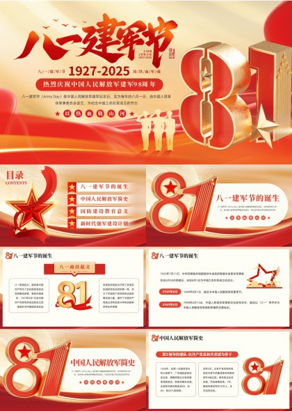八一建军节庆祝中国人民解放军建军98周年PPT模板