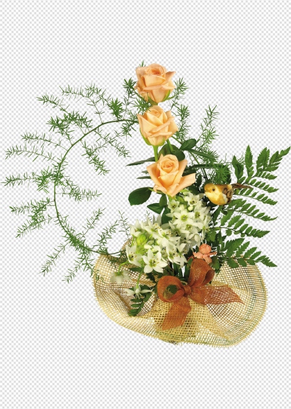 橙色玫瑰花束花卉PNG免抠装饰元素