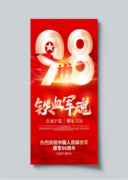 铁血军魂98周年八一建军节中国人民解放军光辉历程海报