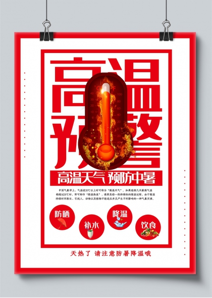 高温预警夏季防暑降温宣传海报