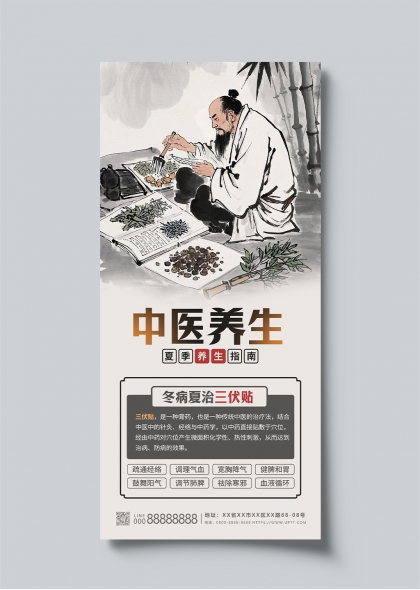 中医养生夏季指南三伏贴宣传长图海报