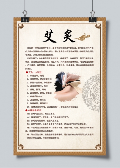 艾灸养生知识宣传海报中医理疗保健长图