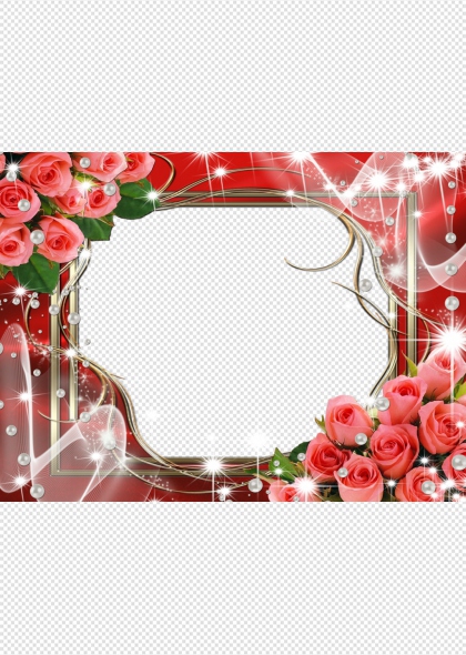浪漫玫瑰花边金色装饰相框免抠PNG透明底画框