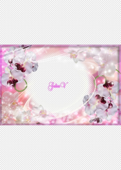 浪漫婚礼粉色花朵心形留白免抠PNG画框装饰边框