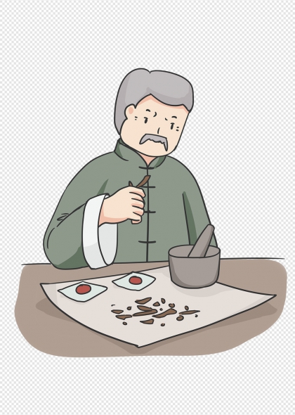 中医三伏贴中医大夫研磨药材插画元素