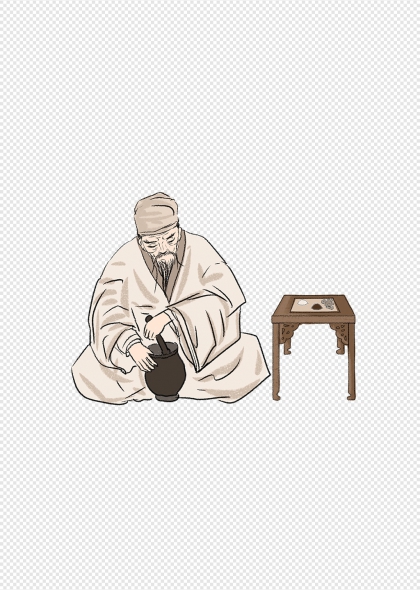 中医大夫捣药中医中药养生插画元素