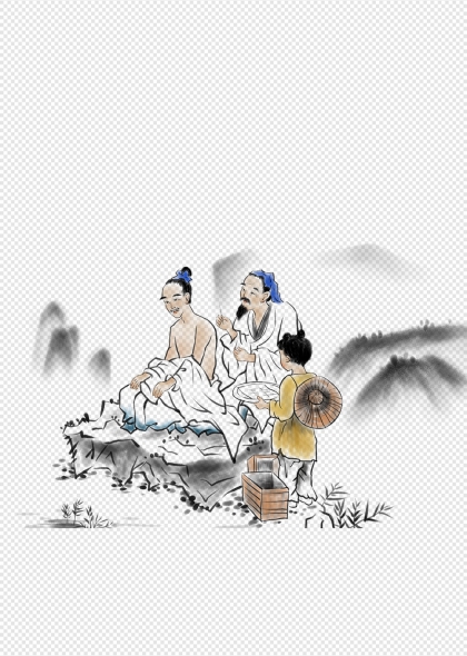 中医古代针灸水墨风元素
