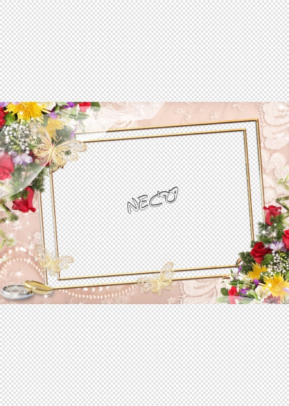 金色装饰浪漫婚礼心形留白透明底画框