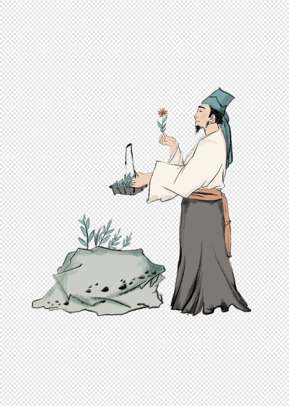 古风中医人物采草药插画元素