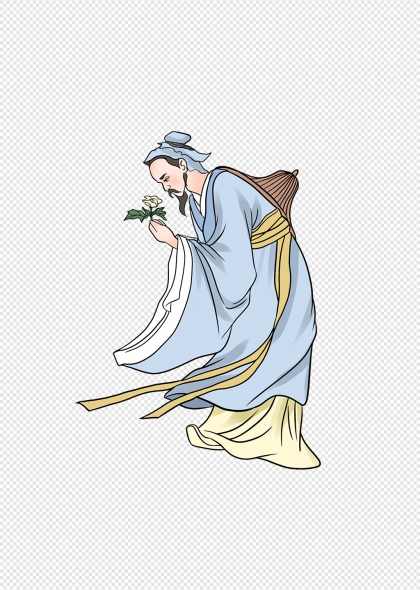 古代医生中医人物手持草药插画元素