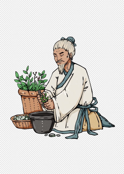 古代医生中医人物捣药熬药场景元素