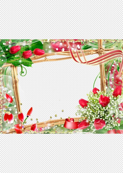 复古欧式金色玫瑰花边装饰相框PNG免抠透明底画框