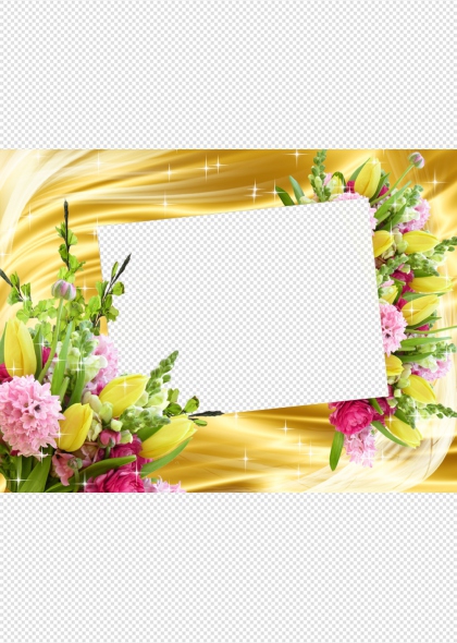 复古欧式金色花卉装饰相框免抠PNG