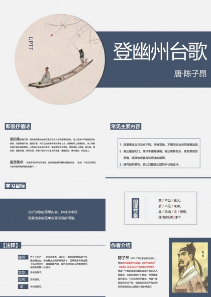唐陈子昂登幽州台歌古诗解析PPT模板