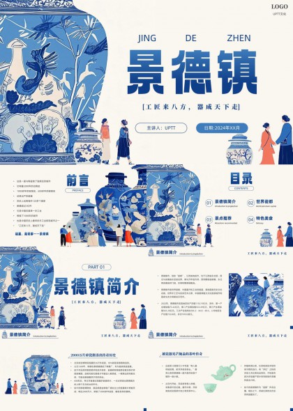 景德镇陶瓷文化介绍与旅游攻略PPT模板