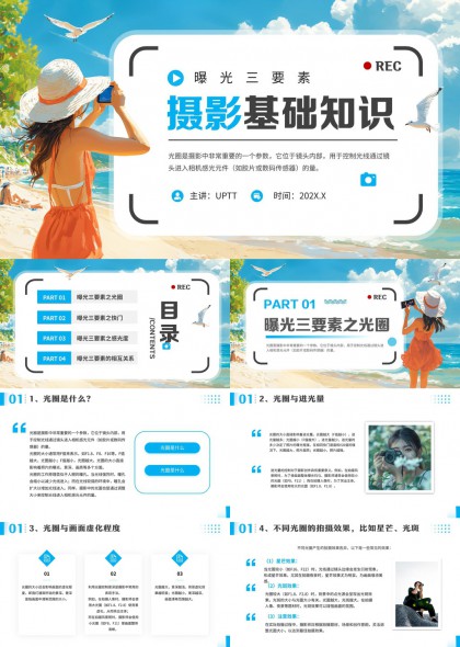摄影基础知识曝光三要素光圈快门感光度PPT模板