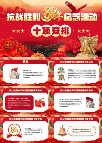 抗战胜利80周年纪念活动十项安排PPT模板