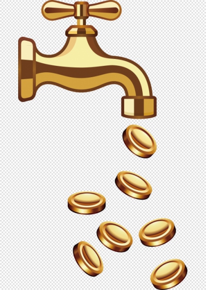 金色水龙头金币流出卡通插画元素