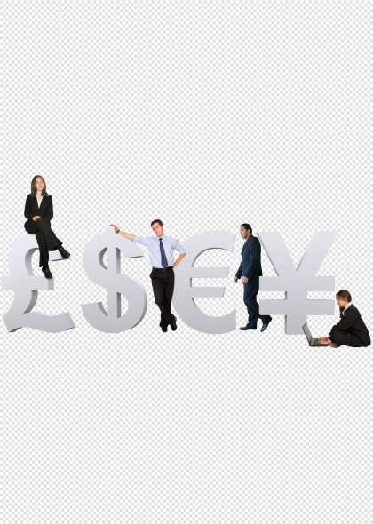 商务人物与货币符号免抠插画金融投资设计元素