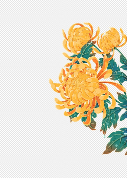金色菊花插画秋季花卉装饰图案免抠图片