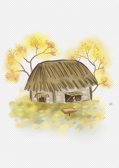 乡村茅草屋秋景插画田园生活元素