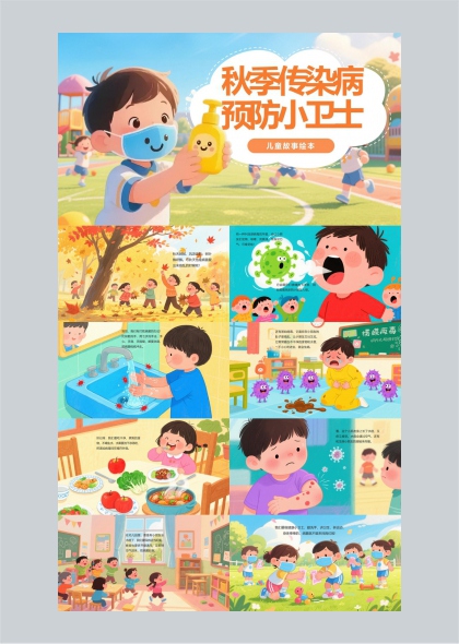 秋季传染病预防小卫士儿童故事绘本PPT模板
