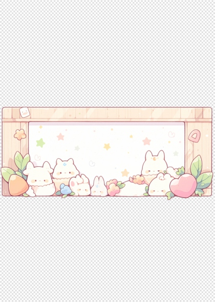 粉色猫咪花朵星星免抠边框可爱卡通装饰元素