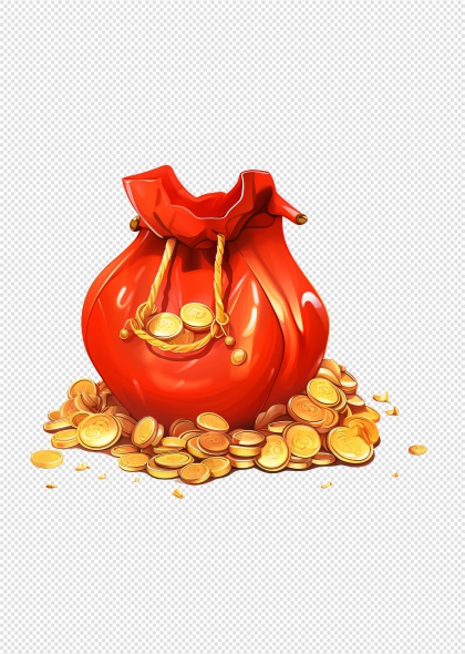 红色福袋金币免抠插画节日装饰元素