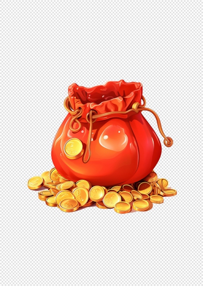 红色福袋金币免抠插画节日庆典装饰元素