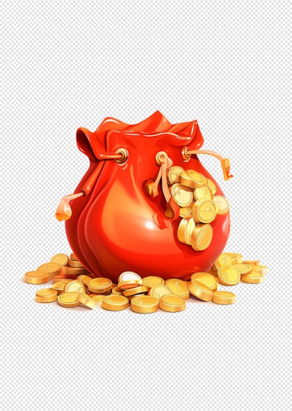 红色福袋金币免抠插画新年装饰元素