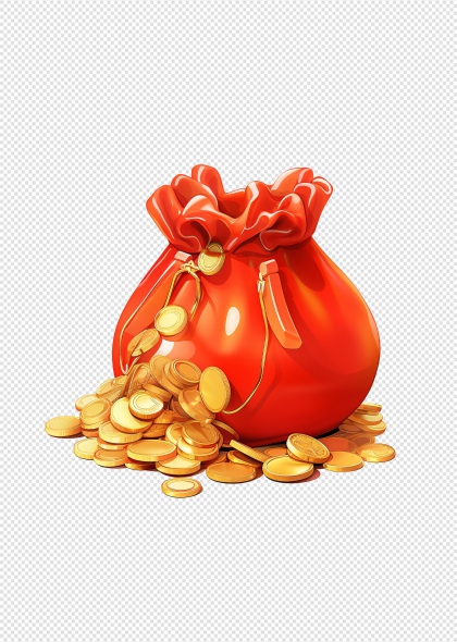 福袋金币红包插画红色金边装饰图案