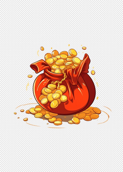 福袋金币财富象征免抠插画元素设计装饰图案