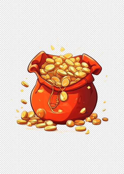 福袋金币财富象征卡通插画元素装饰图案设计