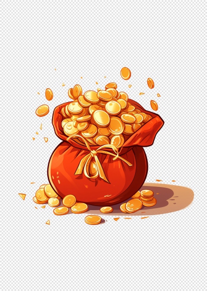 福袋金币财富象征卡通插画元素设计装饰图案