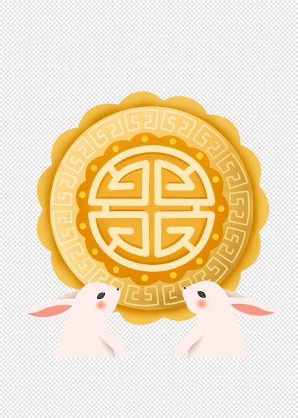中秋團圓金色月餅免摳插畫元素設計裝飾圖案
