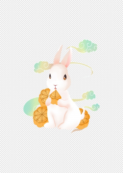 中秋玉兔手持月餅免摳插畫元素設計裝飾圖案
