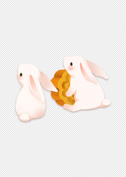 中秋節可愛兔子與月餅免摳插畫中秋節日裝飾元