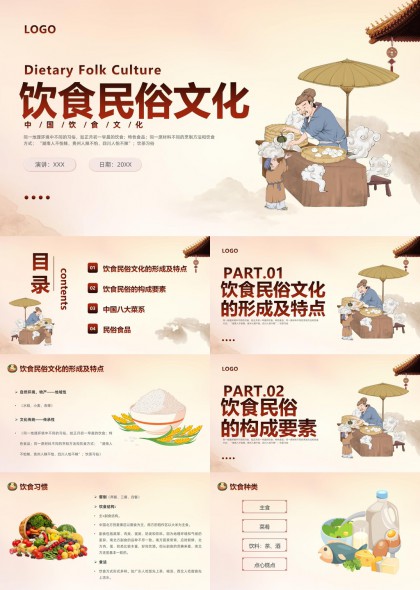中国八大菜系饮食民俗文化PPT模板