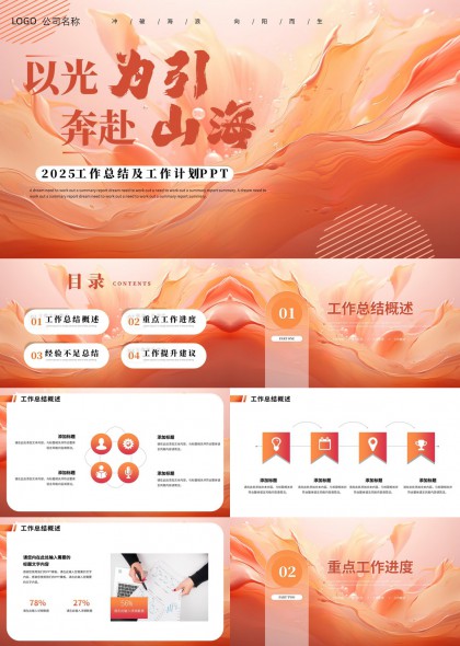 橙色流体风格工作总结与计划PPT模板