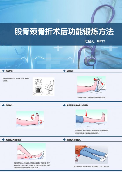 股骨颈骨折术后康复锻炼指南PPT模板
