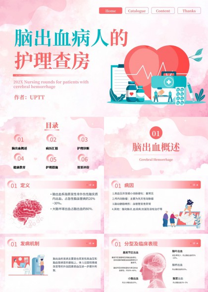 脑出血病人护理查房医疗PPT模板