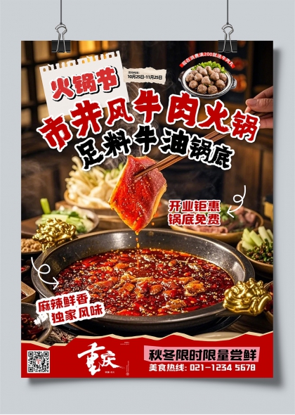 重庆火锅节市井风牛肉火锅海报