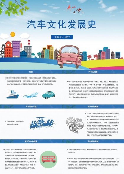 汽车文化发展历程科普PPT模板