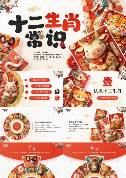十二生肖常识介绍中国风PPT模板