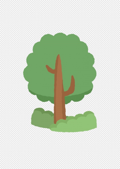 绿色卡通大树草地植物免抠插画元素