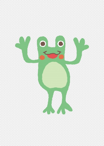 绿色卡通青蛙挥手插画元素