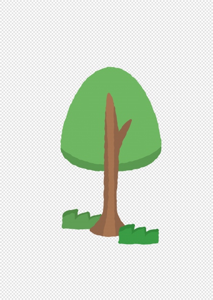 绿色卡通大树草地免抠插画元素