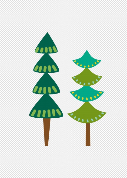 绿色渐变圣诞树手绘插画元素